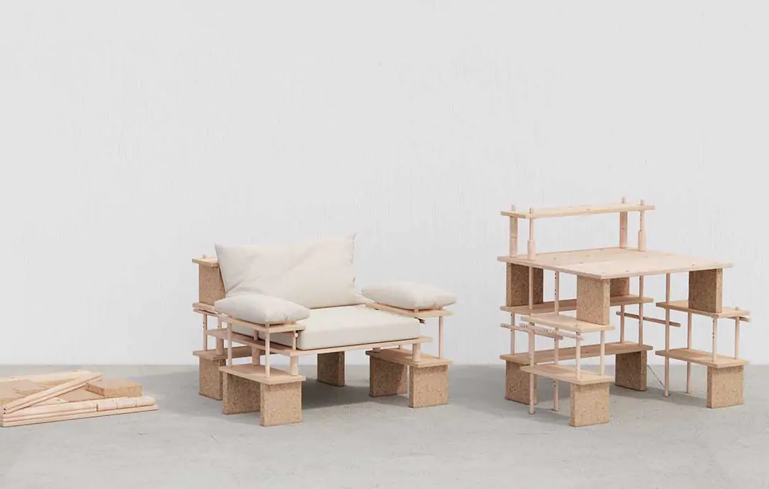 Diseñan sistema modular versátil y adaptable con roble, haya y corcho - Madera21