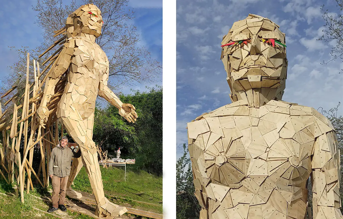 Artista chileno prepara una escultura humana de más de seis metros con madera y mosaicos - Madera21