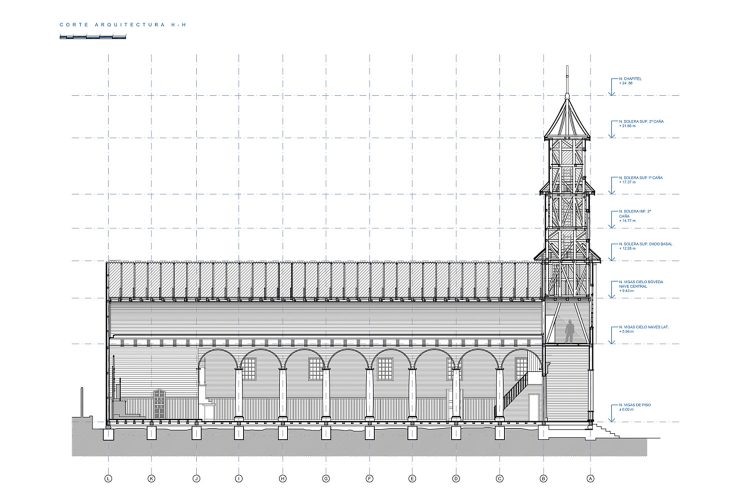 Iglesia Dalcahue-corte-longitudinal