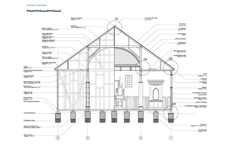 Iglesia Dalcahue-escantillon-tranversal