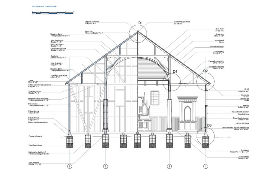 Iglesia Dalcahue-escantillon-tranversal